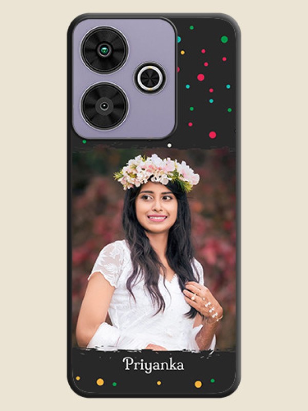 Custom Multicolor Dotted Pattern with Text On Space Black Custom Soft Matte Mobile Back Cover - Poco M6 Plus 5G