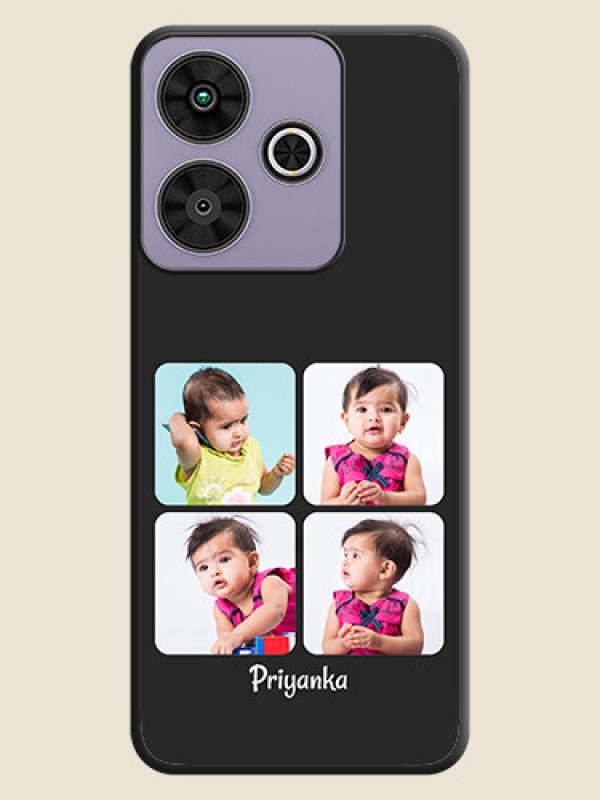 Custom Floral Art with 6 Image Holder on Photo On Space Black Custom Soft Matte Mobile Back Cover - Poco M6 Plus 5G