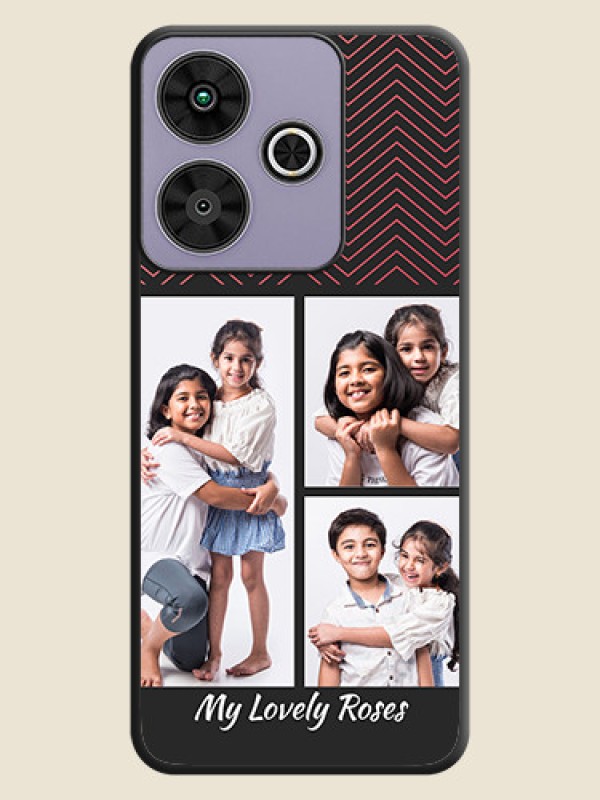 Custom Wave Pattern with 3 Image Holder On Space Black Custom Soft Matte Mobile Back Cover - Poco M6 Plus 5G