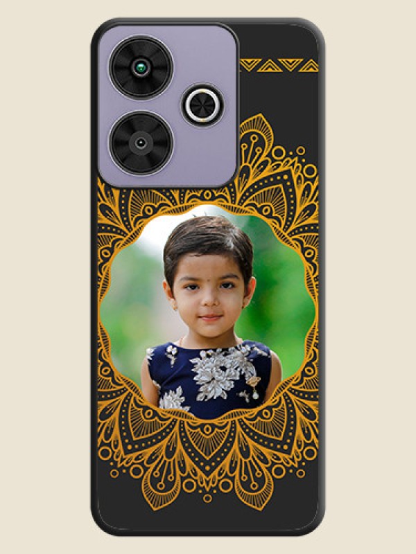 Custom Round Image with Floral Design On Space Black Custom Soft Matte Mobile Back Cover - Poco M6 Plus 5G