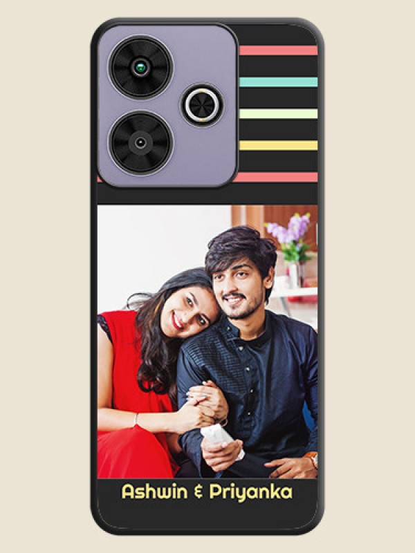 Custom Color Stripes with Photo and Text on Photo On Space Black Custom Soft Matte Mobile Back Cover - Poco M6 Plus 5G
