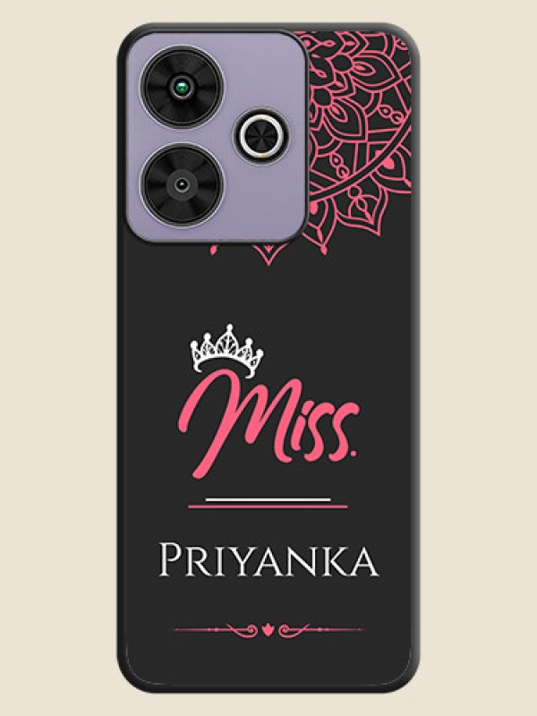Custom Mrs Name with Floral Design On Space Black Custom Soft Matte Mobile Back Cover - Poco M6 Plus 5G