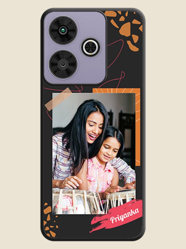 Custom Orange Photo Frame On Space Black Custom Soft Matte Mobile Back Cover - Poco M6 Plus 5G