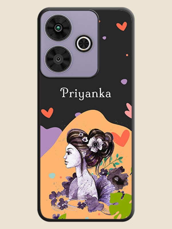 Custom Namecase For Her With Fancy Lady Image On Space Black Custom Soft Matte Mobile Back Cover - Poco M6 Plus 5G