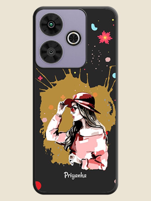 Custom Mordern Lady With Color Splash Background With Custom Text On Space Black Custom Soft Matte Mobile Back Cover - Poco M6 Plus 5G