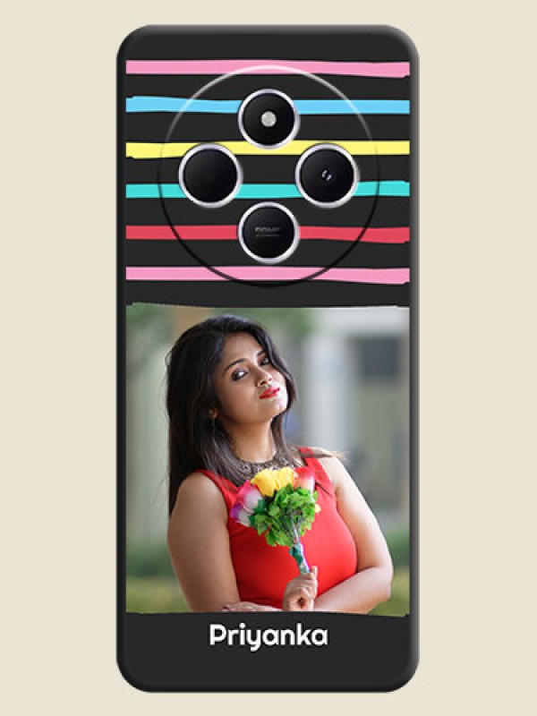 Custom Multicolor Lines with Image On Space Black Custom Soft Matte Mobile Back Cover - Poco M7 5G