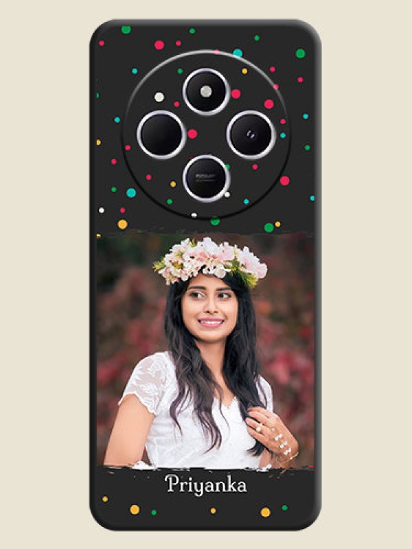 Custom Multicolor Dotted Pattern with Text On Space Black Custom Soft Matte Mobile Back Cover - Poco M7 5G