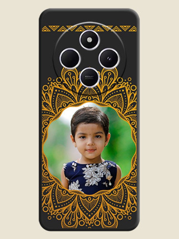 Custom Round Image with Floral Design On Space Black Custom Soft Matte Mobile Back Cover - Poco M7 5G