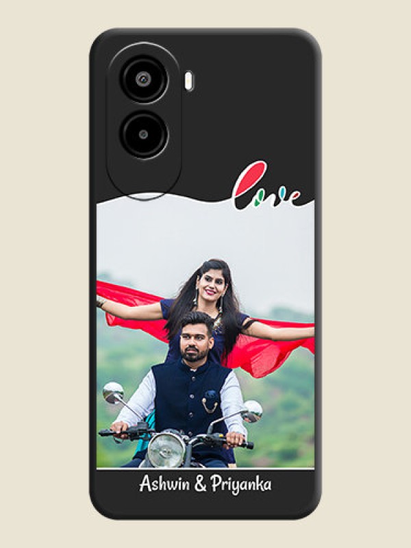 Custom Fall in Love Pattern with Picture on Photo On Space Black Custom Soft Matte Mobile Back Cover - Poco M7 Plus 5G