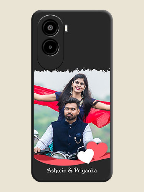 Custom Pin Color Love Shaped Ribbon Design with Text On Space Black Custom Soft Matte Mobile Back Cover - Poco M7 Plus 5G