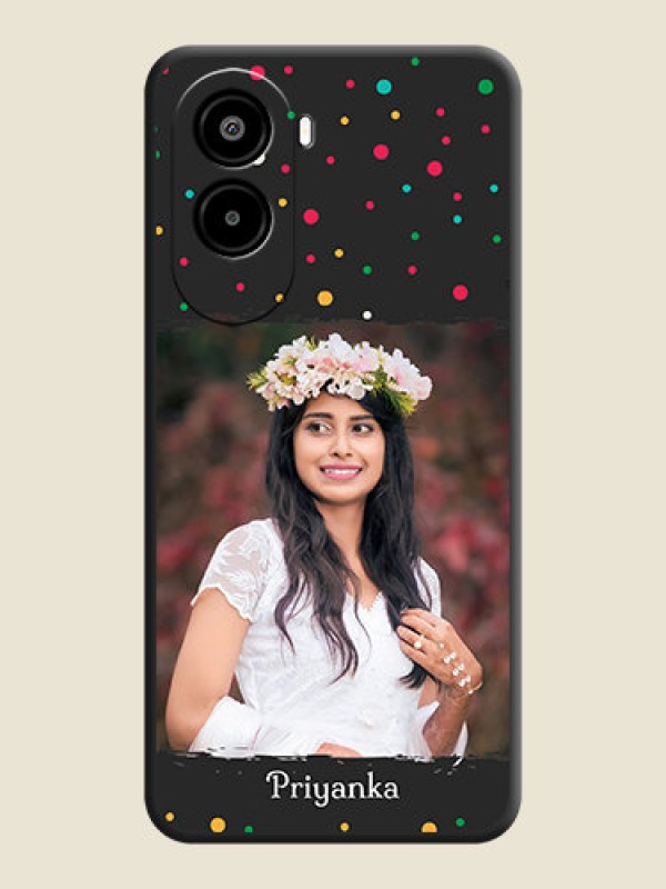 Custom Multicolor Dotted Pattern with Text On Space Black Custom Soft Matte Mobile Back Cover - Poco M7 Plus 5G