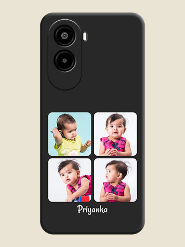Custom Floral Art with 6 Image Holder on Photo On Space Black Custom Soft Matte Mobile Back Cover - Poco M7 Plus 5G