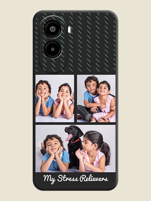 Custom Cross Dotted Pattern with 2 Image Holder On Space Black Custom Soft Matte Mobile Back Cover - Poco M7 Plus 5G