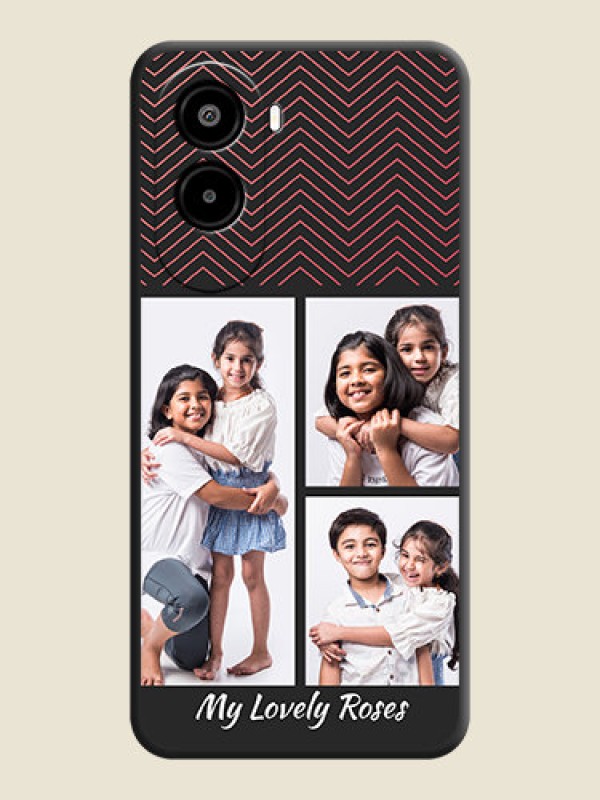 Custom Wave Pattern with 3 Image Holder On Space Black Custom Soft Matte Mobile Back Cover - Poco M7 Plus 5G