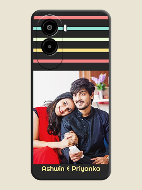 Custom Color Stripes with Photo and Text on Photo On Space Black Custom Soft Matte Mobile Back Cover - Poco M7 Plus 5G