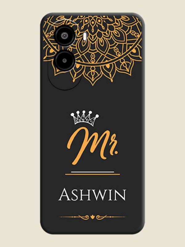 Custom Mr Name with Floral Design On Space Black Custom Soft Matte Mobile Back Cover - Poco M7 Plus 5G
