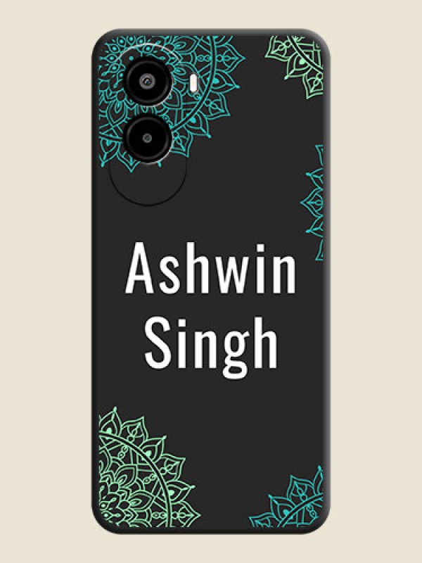 Custom Your Name with Floral Design On Space Black Custom Soft Matte Mobile Back Cover - Poco M7 Plus 5G