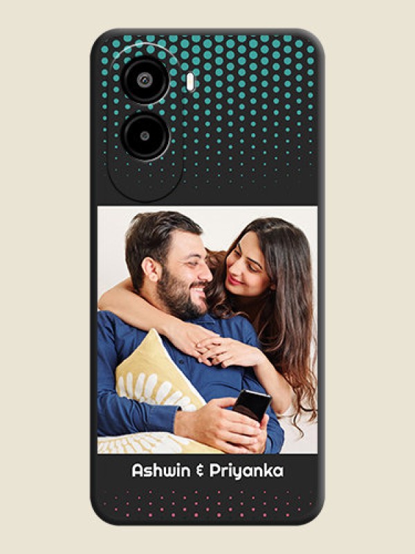 Custom Faded Dots with Grunge Photo Frame and Text On Space Black Custom Soft Matte Mobile Back Cover - Poco M7 Plus 5G