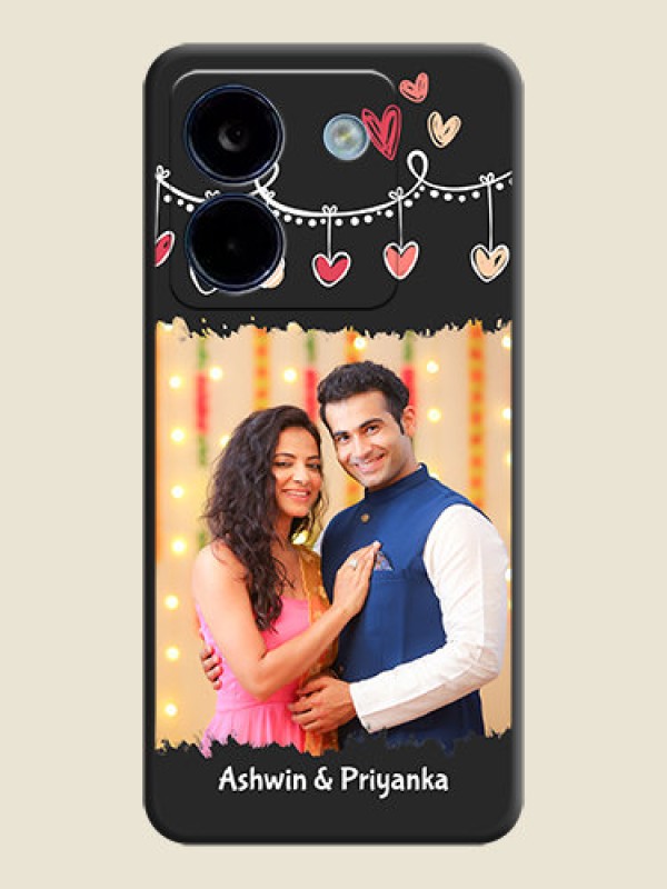 Custom Pink Love Hangings with Name On Space Black Custom Soft Matte Mobile Back Cover - Poco M7 Pro 5G