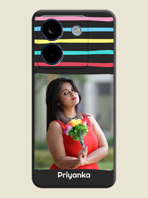 Custom Multicolor Lines with Image On Space Black Custom Soft Matte Mobile Back Cover - Poco M7 Pro 5G