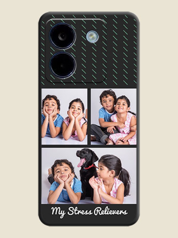 Custom Cross Dotted Pattern with 2 Image Holder On Space Black Custom Soft Matte Mobile Back Cover - Poco M7 Pro 5G