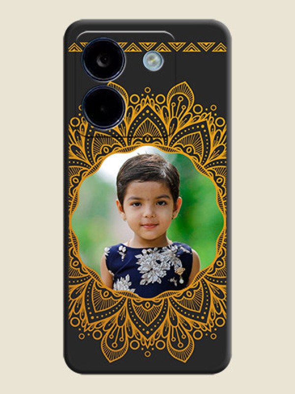 Custom Round Image with Floral Design On Space Black Custom Soft Matte Mobile Back Cover - Poco M7 Pro 5G