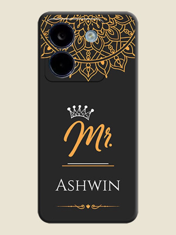 Custom Mr Name with Floral Design On Space Black Custom Soft Matte Mobile Back Cover - Poco M7 Pro 5G