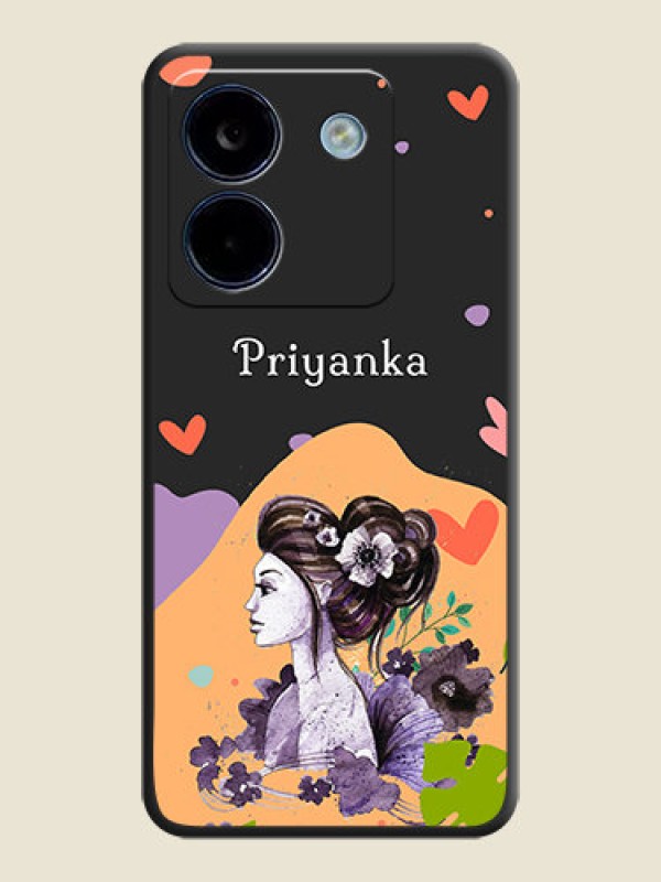 Custom Namecase For Her With Fancy Lady Image On Space Black Custom Soft Matte Mobile Back Cover - Poco M7 Pro 5G