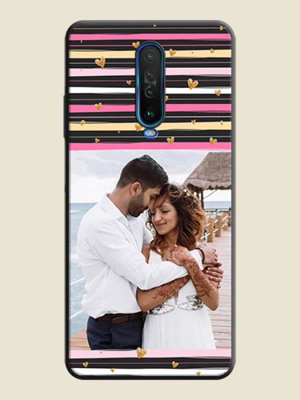 Custom Multicolor Lines and Golden Love Symbols Design - Photo on Space Black Soft Matte Mobile Cover - Poco X2