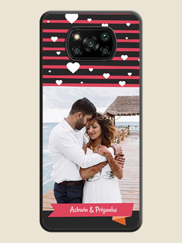 Custom White Color Love Symbols with Pink Lines Pattern on Space Black Custom Soft Matte Phone Cases - Poco X3 Pro