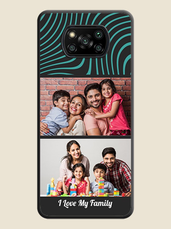Custom Wave Pattern with 2 Image Holder on Space Black Personalized Soft Matte Phone Covers - Poco X3 Pro