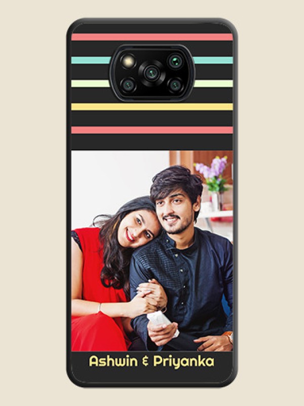 Custom Color Stripes with Photo and Text on Photo on Space Black Soft Matte Mobile Case - Poco X3 Pro