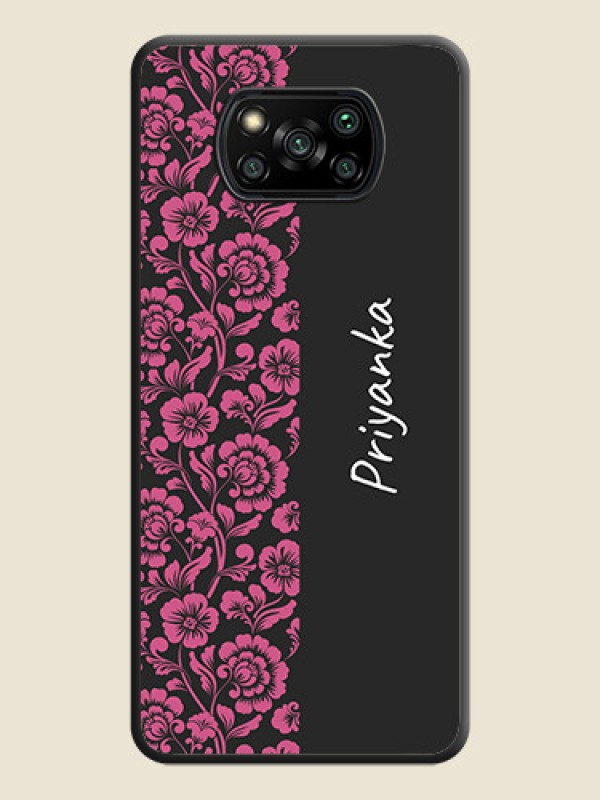 Custom Pink Floral Pattern Design With Custom Text On Space Black Personalized Soft Matte Phone Covers -Poco X3 Pro