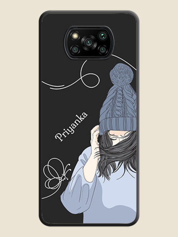 Custom Girl With Blue Winter Outfiit Custom Text Design On Space Black Personalized Soft Matte Phone Covers -Poco X3 Pro