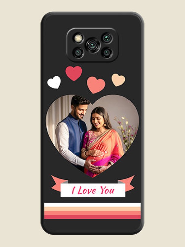 Custom Love Shaped Photo with Colorful Stripes on Personalised Space Black Soft Matte Cases - Poco X3