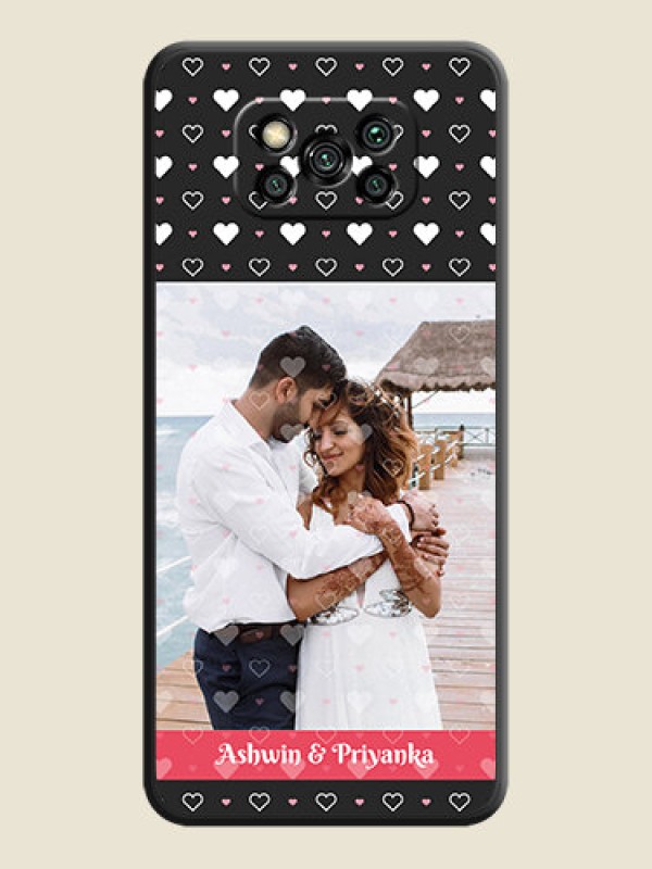 Custom White Color Love Symbols with Text Design on Photo on Space Black Soft Matte Phone Cover - Poco X3