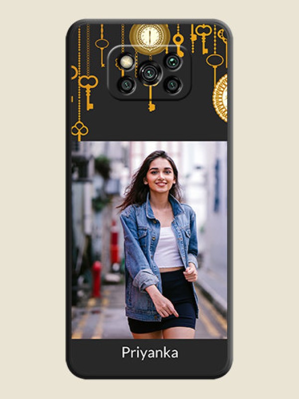 Custom Decorative Design with Text on Space Black Custom Soft Matte Back Cover - Poco X3