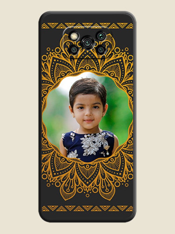 Custom Round Image with Floral Design on Photo on Space Black Soft Matte Mobile Cover - Poco X3