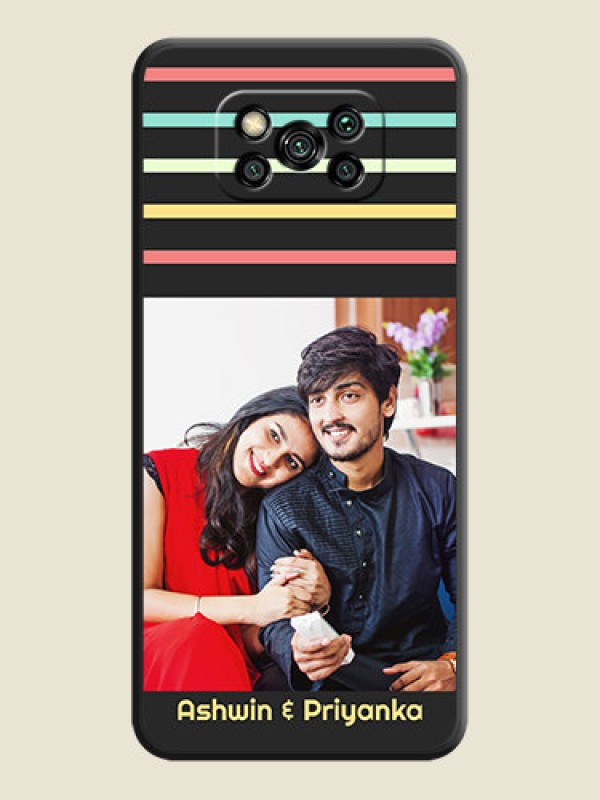 Custom Color Stripes with Photo and Text on Photo on Space Black Soft Matte Mobile Case - Poco X3