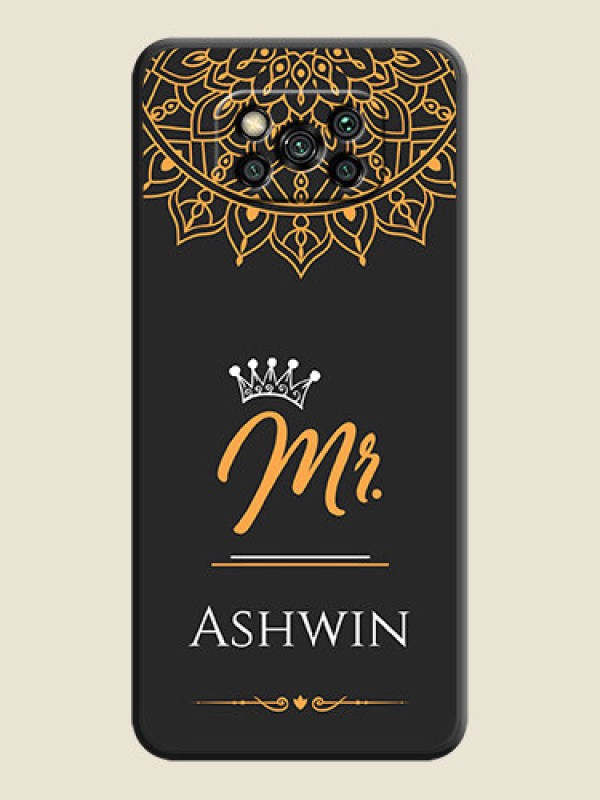 Custom Mr Name with Floral Design  on Personalised Space Black Soft Matte Cases - Poco X3