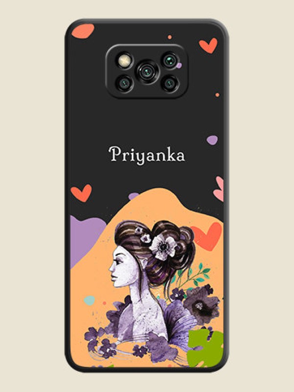 Custom Namecase For Her With Fancy Lady Image On Space Black Personalized Soft Matte Phone Covers -Poco X3