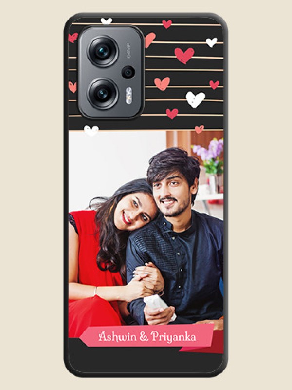 Custom Love Pattern with Name on Pink Ribbon  on Photo on Space Black Soft Matte Back Cover - Poco X4 Gt 5G