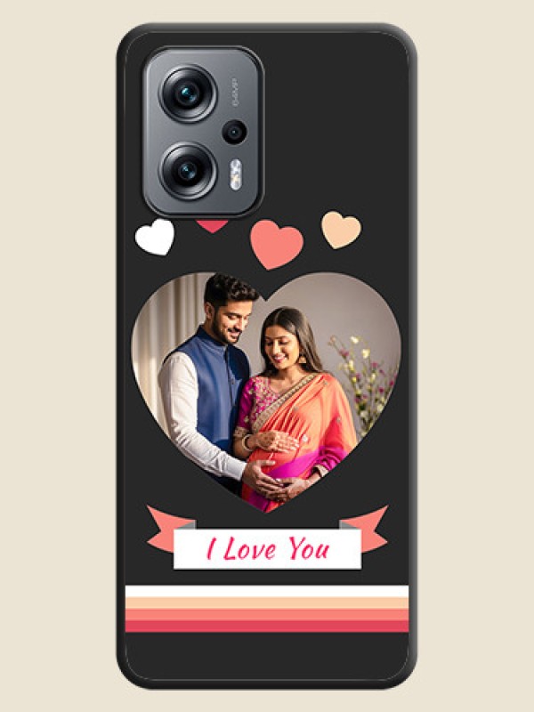 Custom Love Shaped Photo with Colorful Stripes on Personalised Space Black Soft Matte Cases - Poco X4 Gt 5G