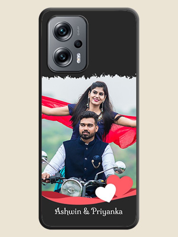 Custom Pin Color Love Shaped Ribbon Design with Text on Space Black Custom Soft Matte Phone Back Cover - Poco X4 Gt 5G