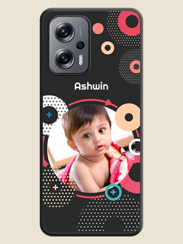 Custom Multicoloured Round Image on Personalised Space Black Soft Matte Cases - Poco X4 Gt 5G