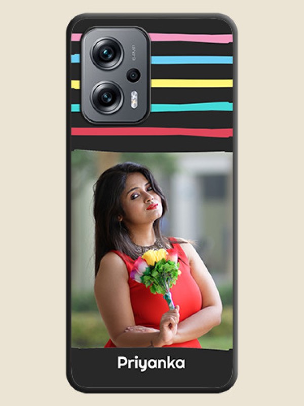 Custom Multicolor Lines with Image on Space Black Personalized Soft Matte Phone Covers - Poco X4 Gt 5G