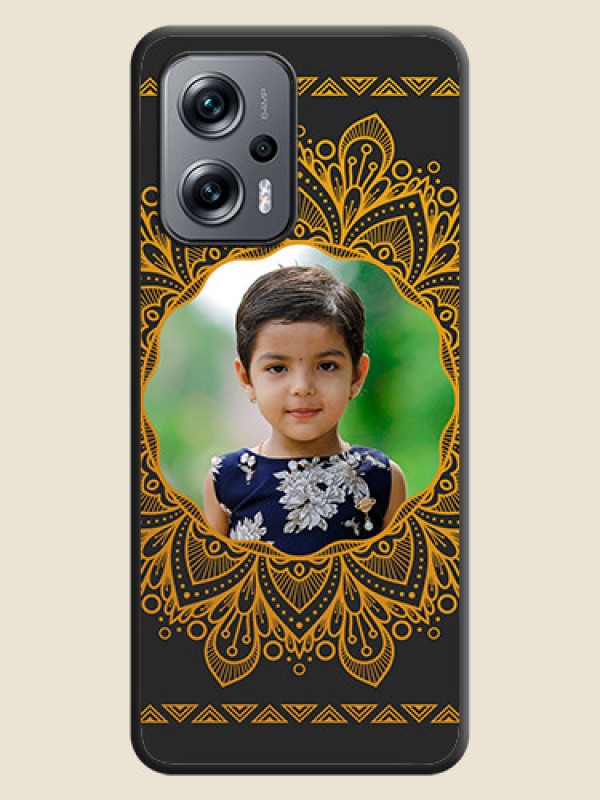 Custom Round Image with Floral Design on Photo on Space Black Soft Matte Mobile Cover - Poco X4 Gt 5G