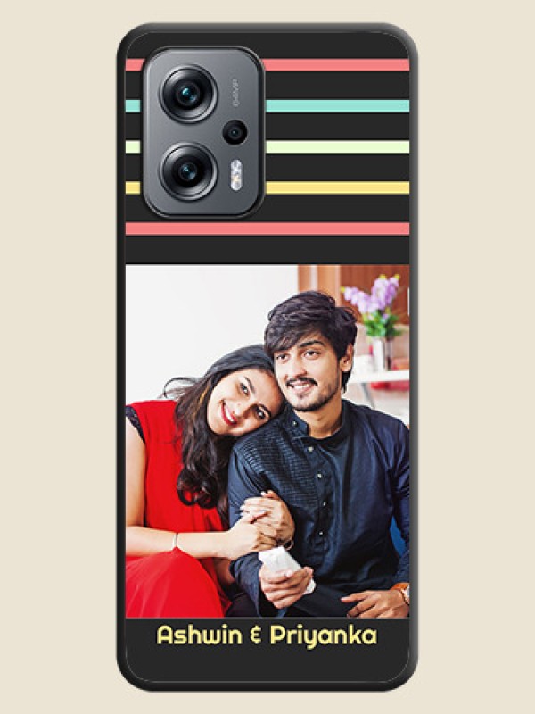 Custom Color Stripes with Photo and Text on Photo on Space Black Soft Matte Mobile Case - Poco X4 Gt 5G