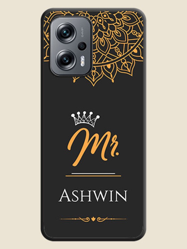 Custom Mr Name with Floral Design  on Personalised Space Black Soft Matte Cases - Poco X4 Gt 5G