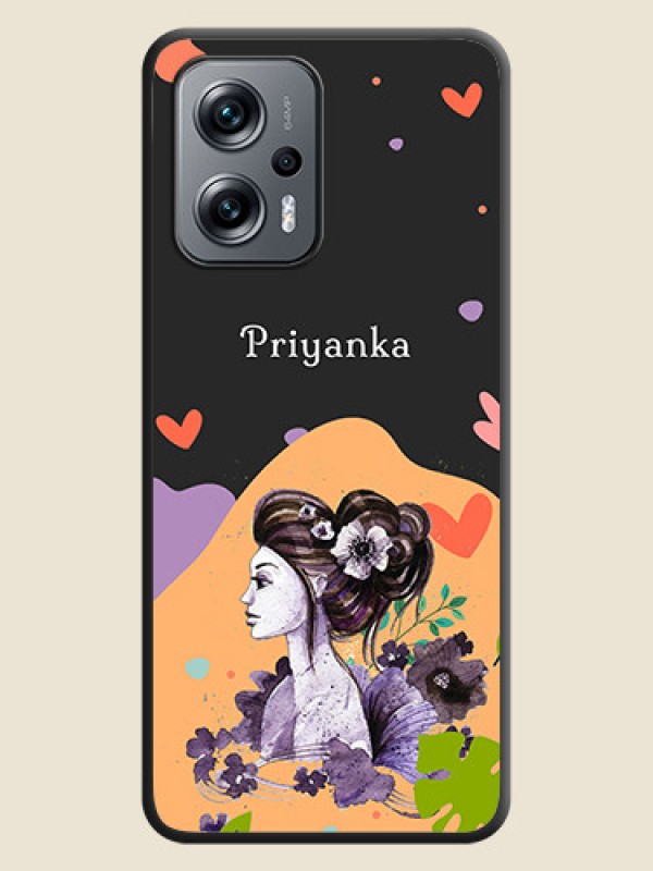 Custom Namecase For Her With Fancy Lady Image On Space Black Personalized Soft Matte Phone Covers -Poco X4 Gt 5G